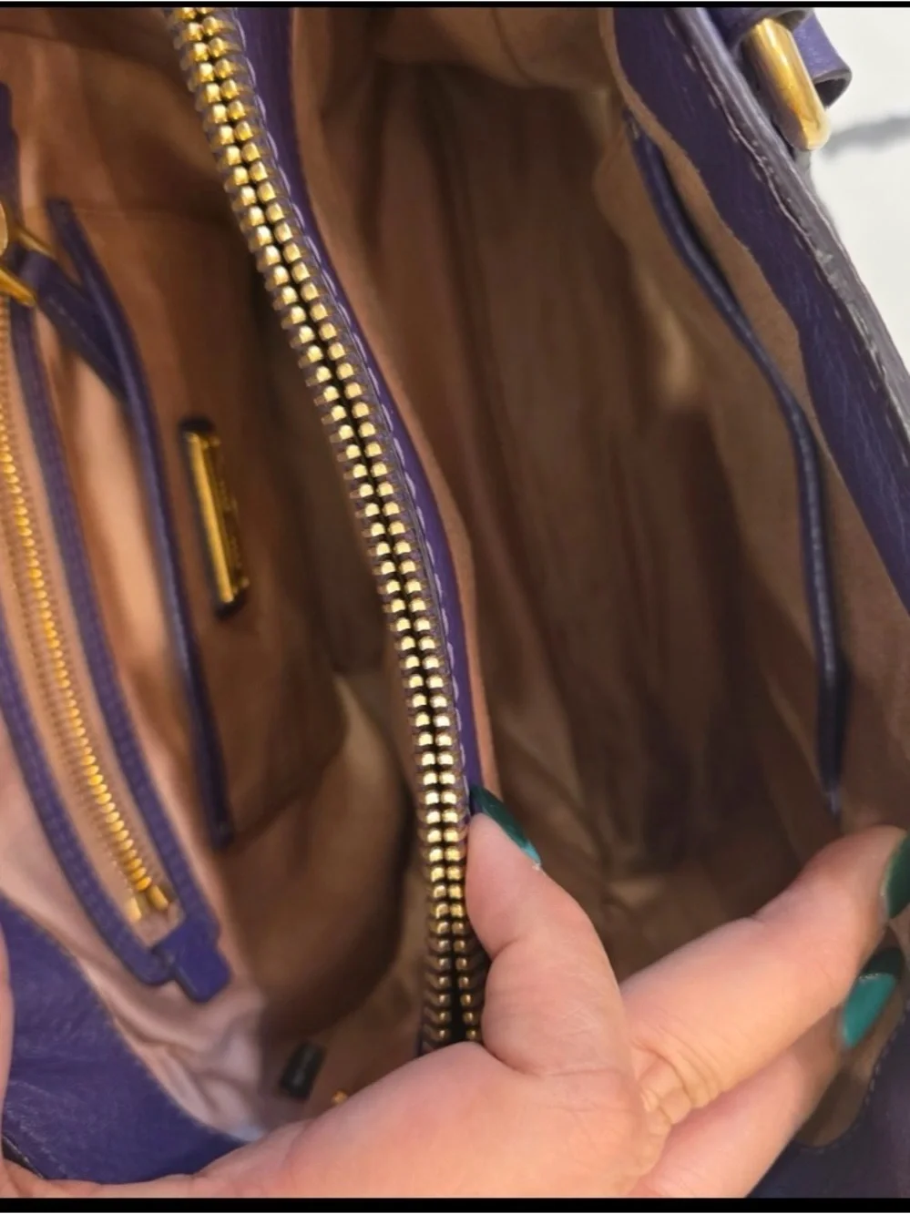 Miu Miu Violet Pebbled Leather Satchel with Gold Hardware and strap